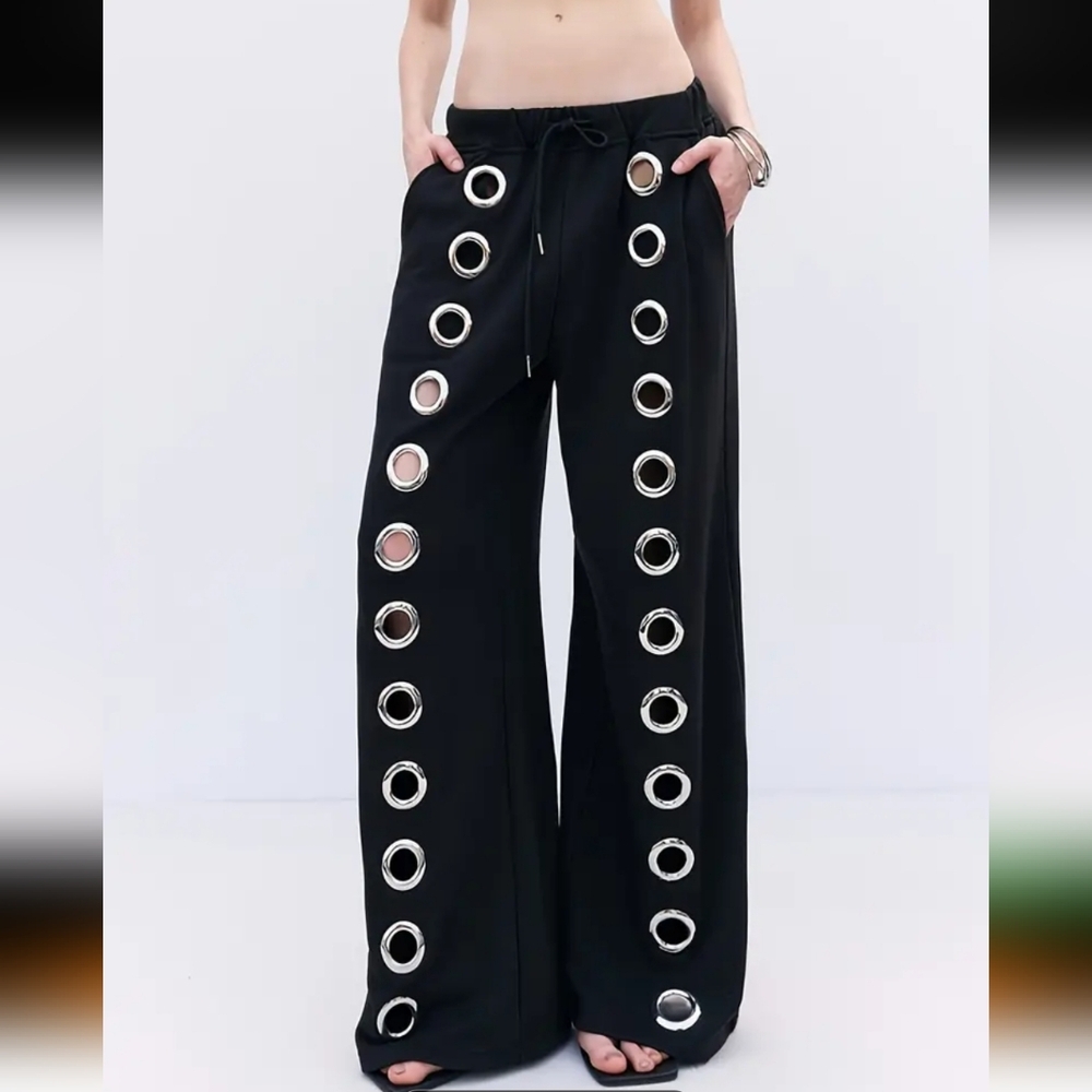 Hot Women's Metal Ring Wide-Leg Pants, New Trendy Loose Drape Style Versative